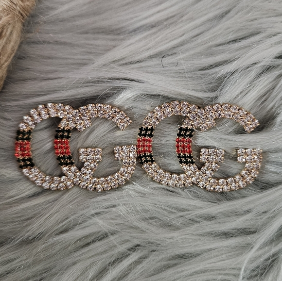 Elegant Gold and Black Crystal Earrings - Picture 3 of 4